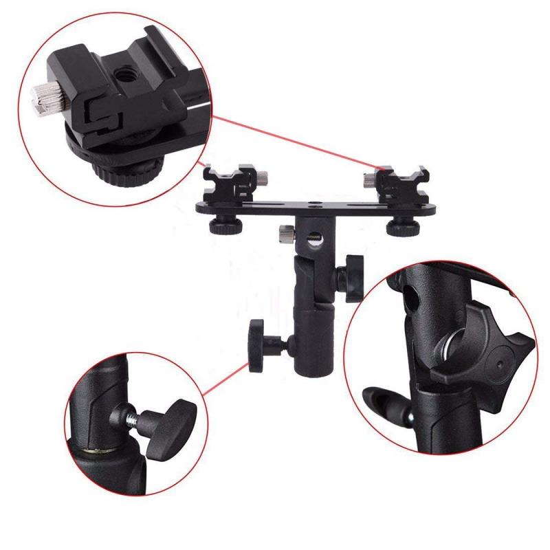 Niceyrig Adjustable Double Flash Bracket Dual Hot Shoe Speedlight Stand Umbrella Holder Light Stand Bracket Mount 1/4" to 3/8'' Compatible