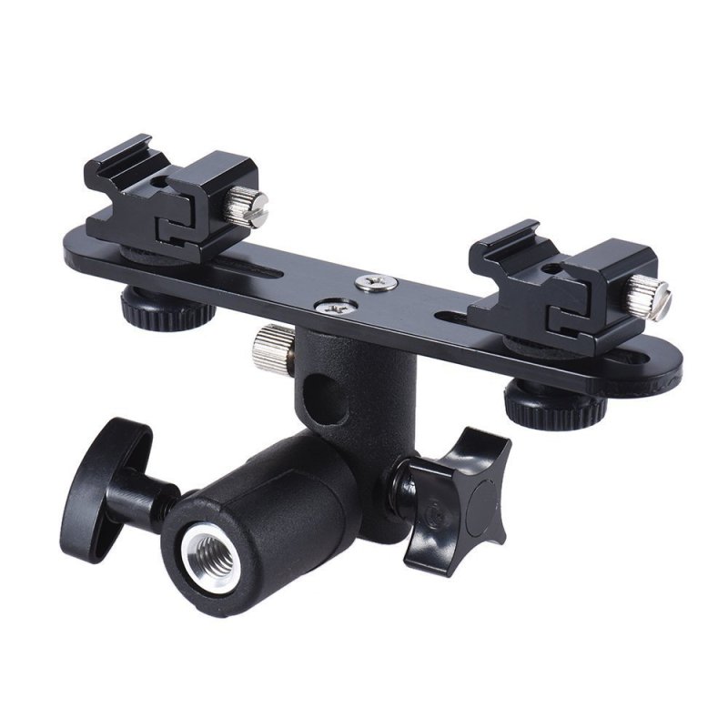 Niceyrig Adjustable Double Flash Bracket Dual Hot Shoe Speedlight Stand Umbrella Holder Light Stand Bracket Mount 1/4" to 3/8'' Compatible