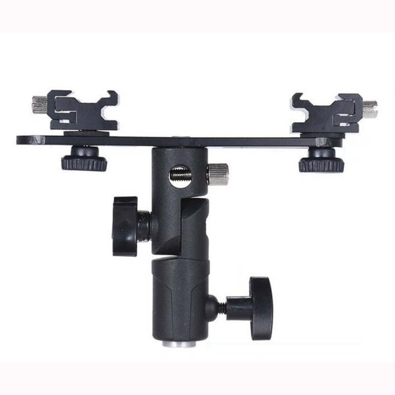 Niceyrig Adjustable Double Flash Bracket Dual Hot Shoe Speedlight Stand Umbrella Holder Light Stand Bracket Mount 1/4" to 3/8'' Compatible