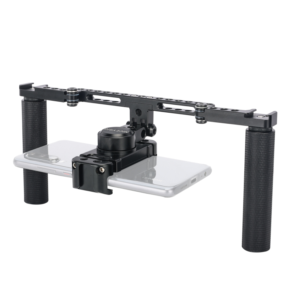 Niceyrig Foldable Smartphone Video Rig Metal Dual Handheld Foldable with Cold Shoe Mounts 1/4"-20 Thread Holes for Filmmaking Videographing