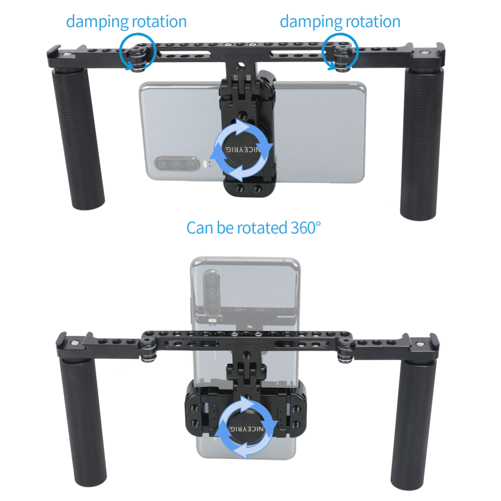 Niceyrig Foldable Smartphone Video Rig Metal Dual Handheld Foldable with Cold Shoe Mounts 1/4"-20 Thread Holes for Filmmaking Videographing