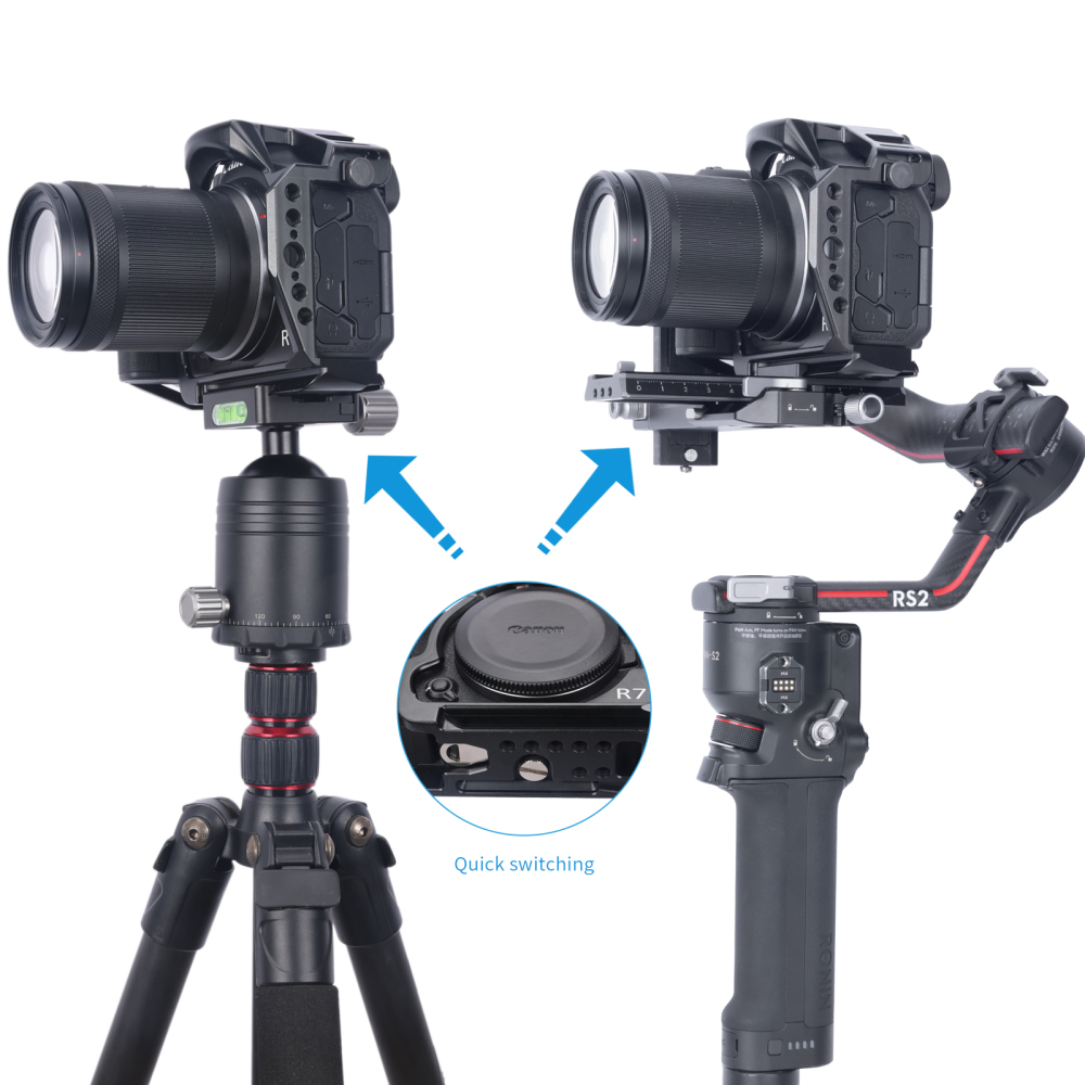 Niceyrig Camera Cage kit for Canon EOS R7 with Cold Shoe Mount Arri Locating Hole Nato Rail Arca-Swiss Bottom