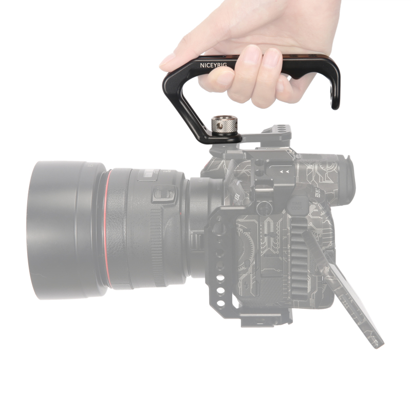 Niceyrig 3/8''-16 Arri Locating Top Handle with Cold Shoe Mount 1/4''-20 Thread Holes for DSLR Cameras Video Camcorder