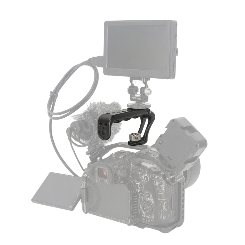 Niceyrig 3/8''-16 Arri Locating Top Handle with Cold Shoe Mount 1/4''-20 Thread Holes for DSLR Cameras Video Camcorder