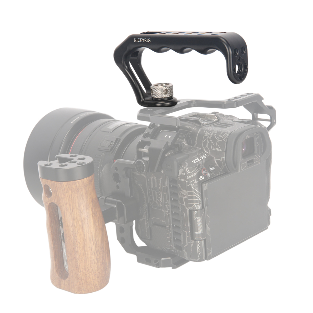 Niceyrig 3/8''-16 Arri Locating Top Handle with Cold Shoe Mount 1/4''-20 Thread Holes for DSLR Cameras Video Camcorder