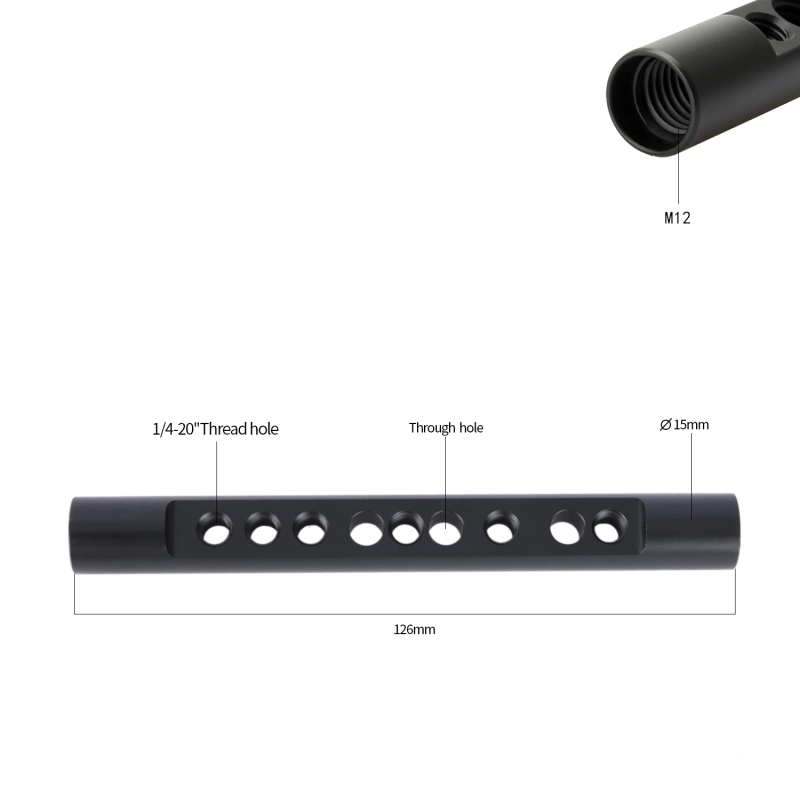 Niceyrig 15mm Cheese Rod (M12) with 1/4-Inch and 3/8-Inch Thread Holes - 126/158/197 mm in Length