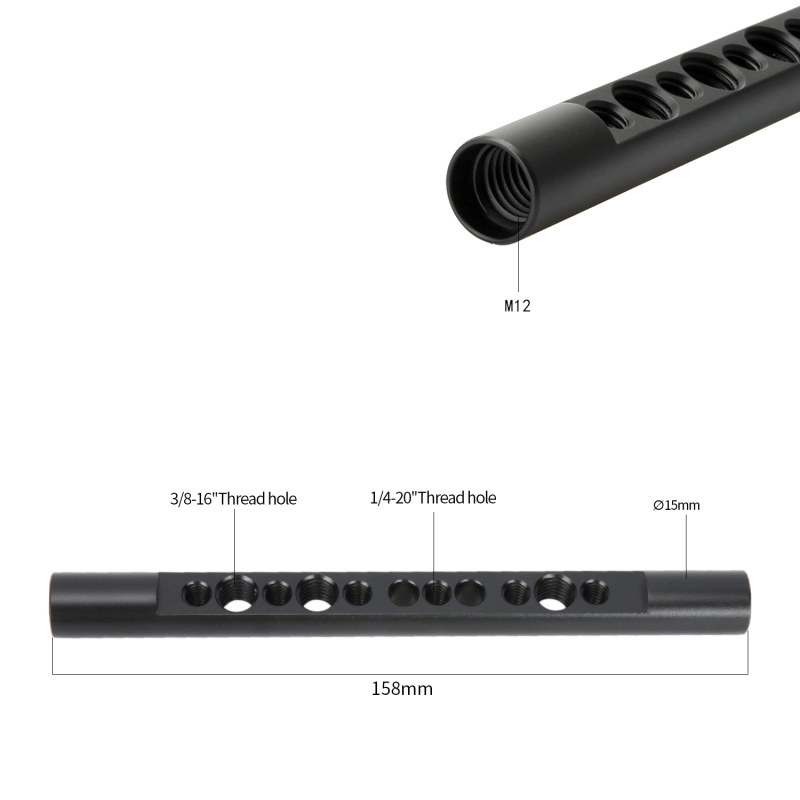 Niceyrig 15mm Cheese Rod (M12) with 1/4-Inch and 3/8-Inch Thread Holes - 126/158/197 mm in Length