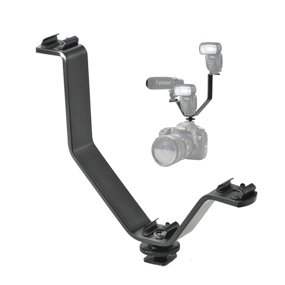 Niceyrig V-Bracket 5"/12.5cm V-Shape Triple 3 Universal Cold Shoe Hot Shoe Mount Bracket for DSLR Camera with LED Video Light, Microphone, Monitor, Flash, Good for Video Photography