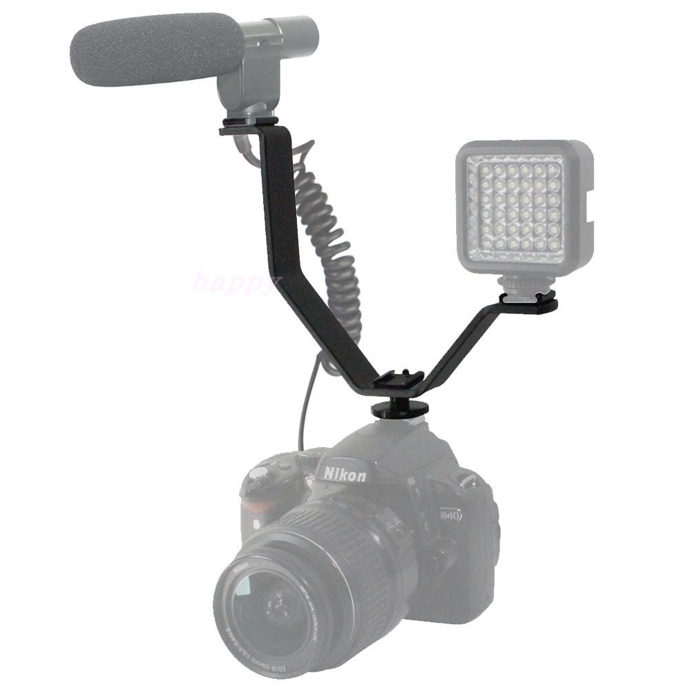 Niceyrig V-Bracket 5"/12.5cm V-Shape Triple 3 Universal Cold Shoe Hot Shoe Mount Bracket for DSLR Camera with LED Video Light, Microphone, Monitor, Flash, Good for Video Photography