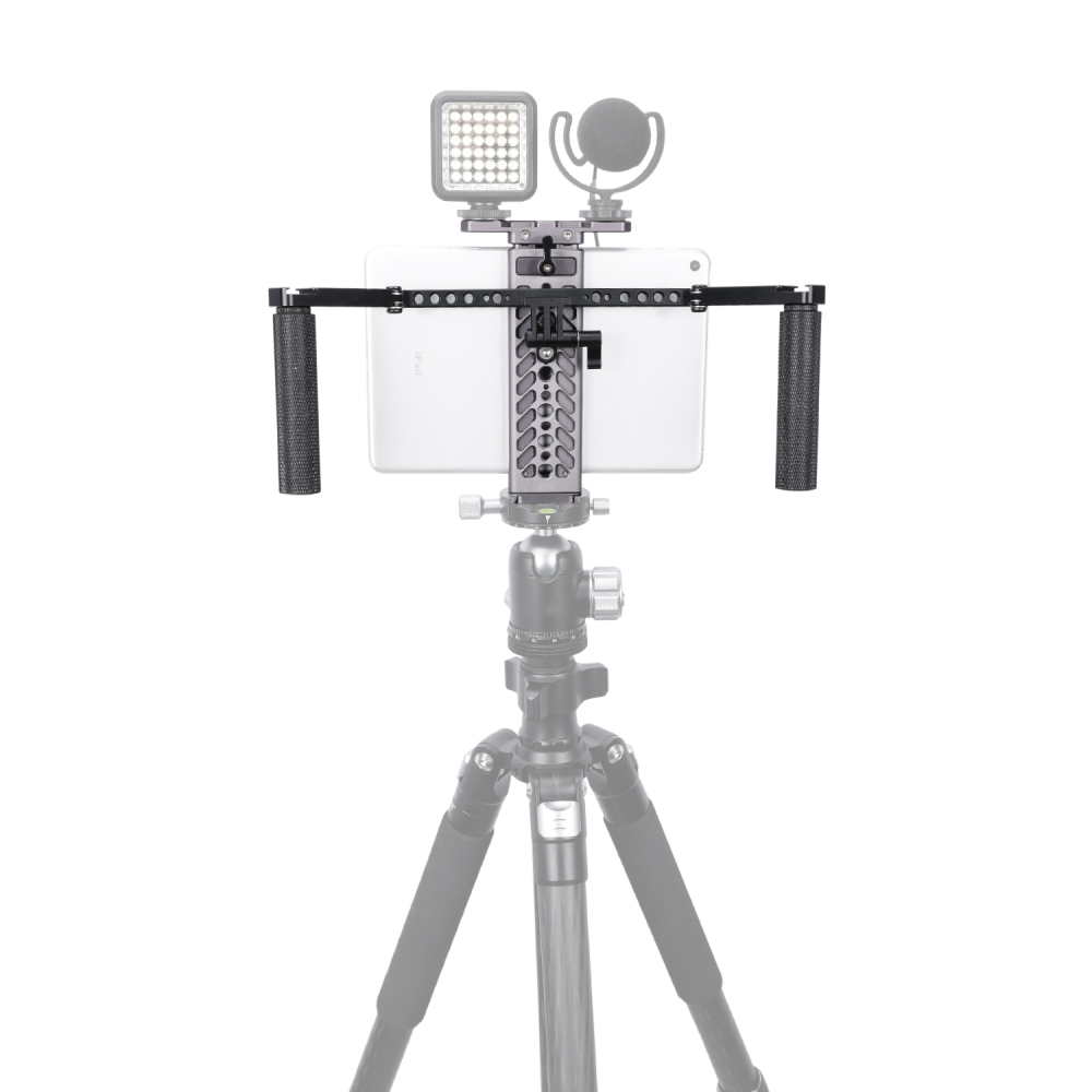 Niceyrig IPad Dual Handheld Holder Clamp Foldable Arca Swiss Tripod Mount for Vlogging Video Recording Compatible with IPad Pro/Air/Mini Android Galaxy Huawei Tablets (5.15 Inches≤width ≤9.65 Inches)