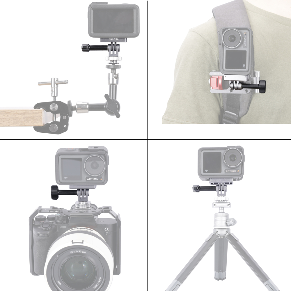 Niceyrig Action Camera Magnetic Mounting Adaptor Quick Release with Cold Shoe Adaptor for DJI Osmo Action 4/ Action 3/ Action 2