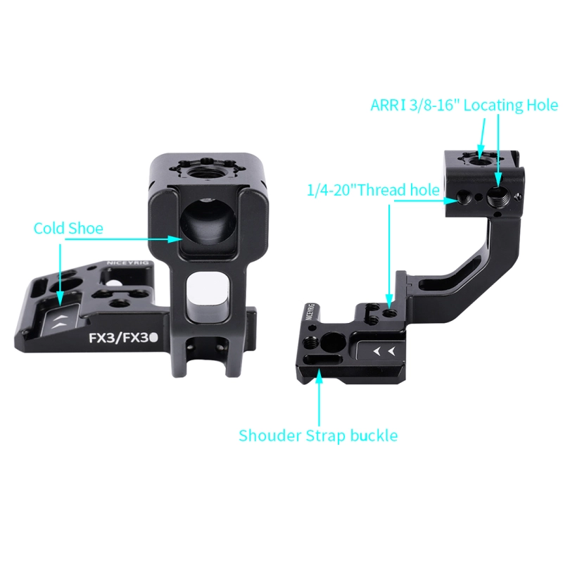Niceyrig Extension Kit for Sony FX3/FX30 XLR Handle Comes with Cold Shoe Mount 1/4''-20 Thread Holes&3/8''-16 Arri Locating Mounting Points