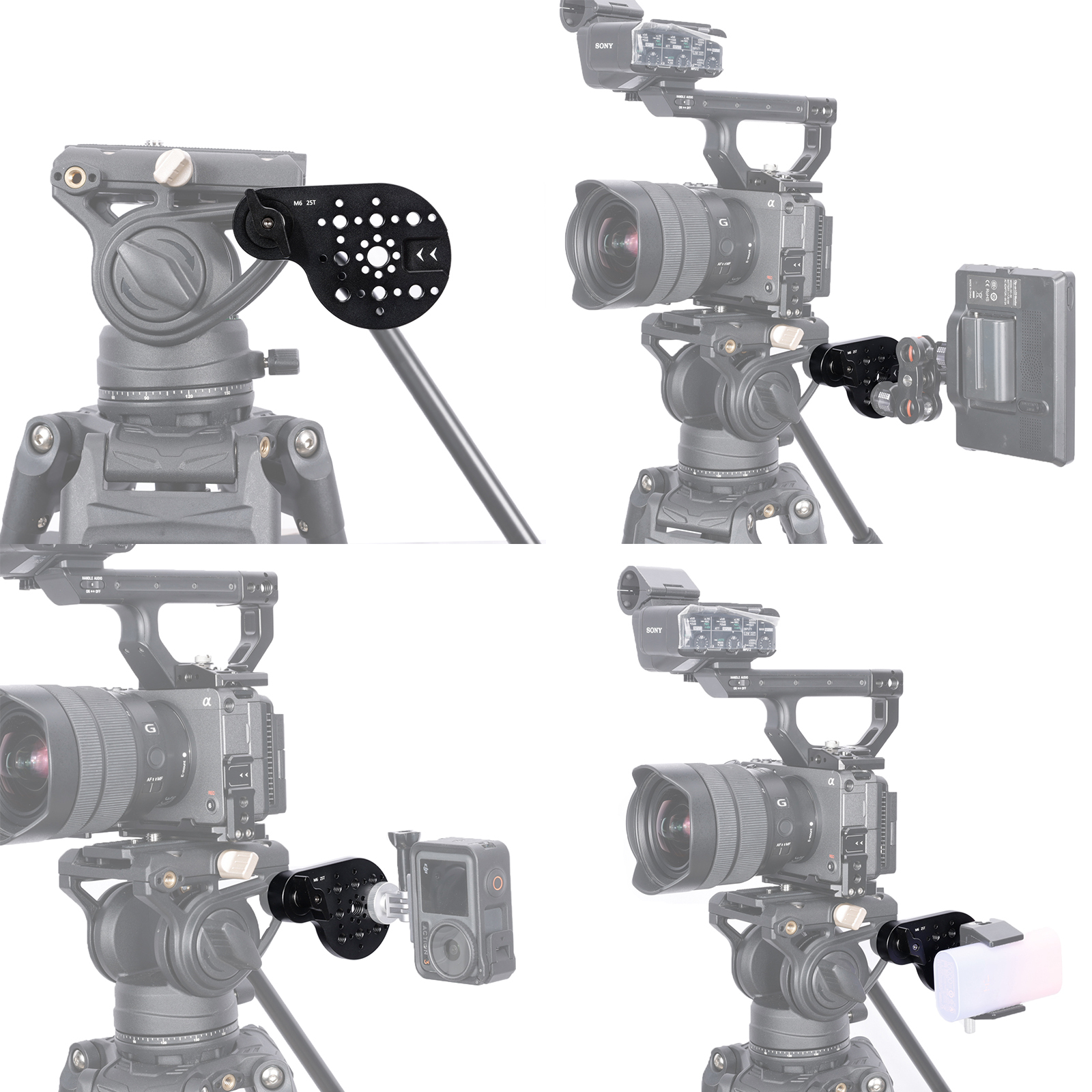 Niceyrig Video Tripod Mount Side Plate Rosette Mount (25T, M6 Thread) with Cold Shoe 1/4&3/8 Arri Locating Holes