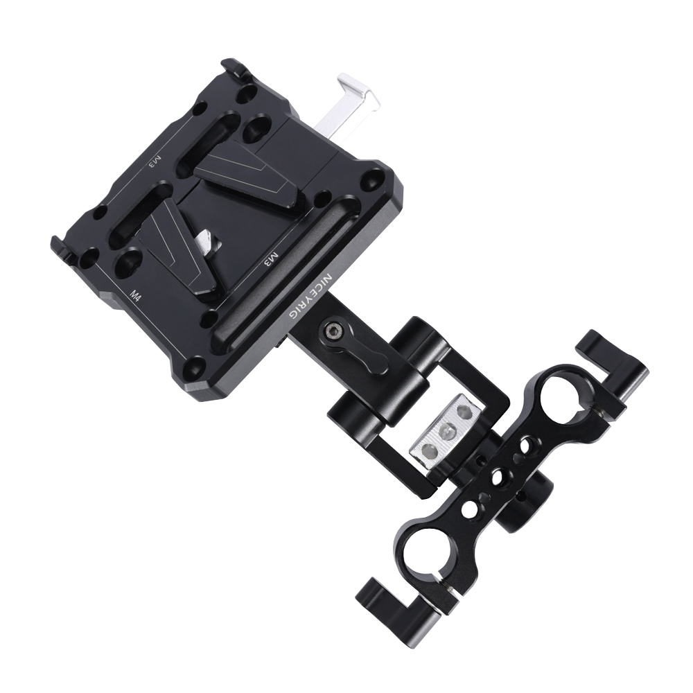 Niceyrig V-Mount/V-Lock Battery Plate with 3/8 Arri Locating Adjustable Arm & 15MM Rod Clamp