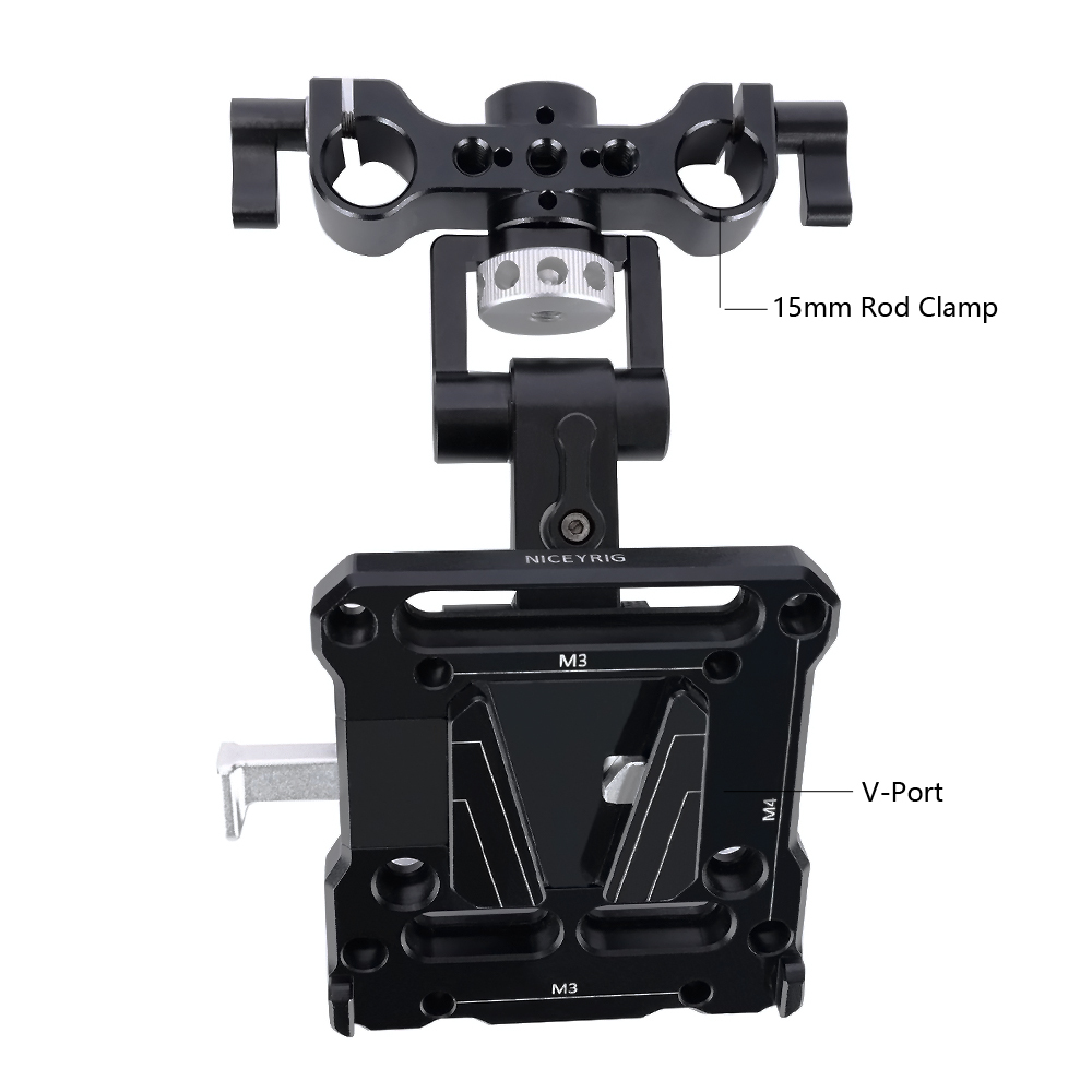 Niceyrig V-Mount/V-Lock Battery Plate with 3/8 Arri Locating Adjustable Arm & 15MM Rod Clamp
