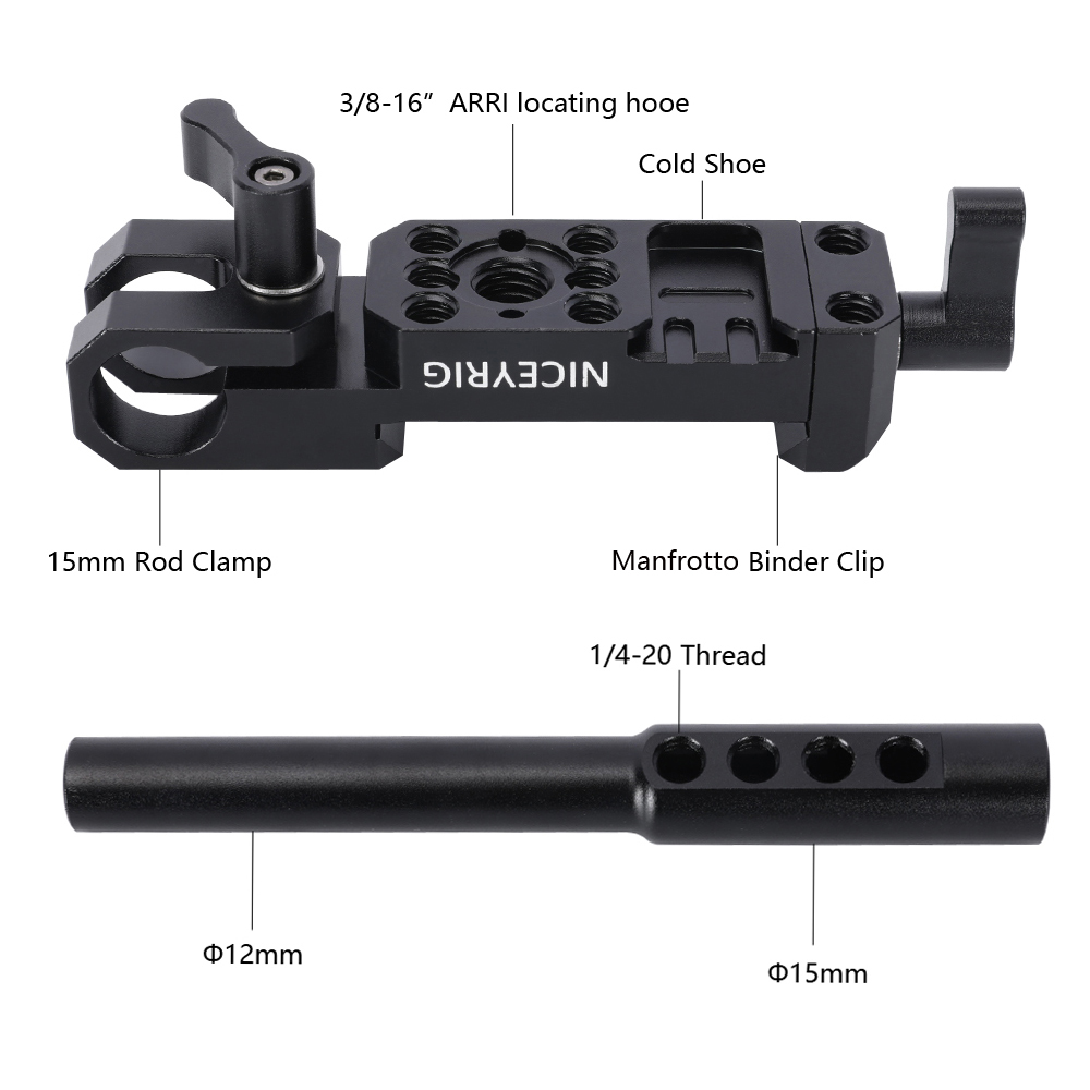 Niceyrig Manfrotto Standard Dovetail Clamp with 15MM Single Rod Clamp & 12MM to 15MM Rod for Follow Focus/DJI RS Focus Motor