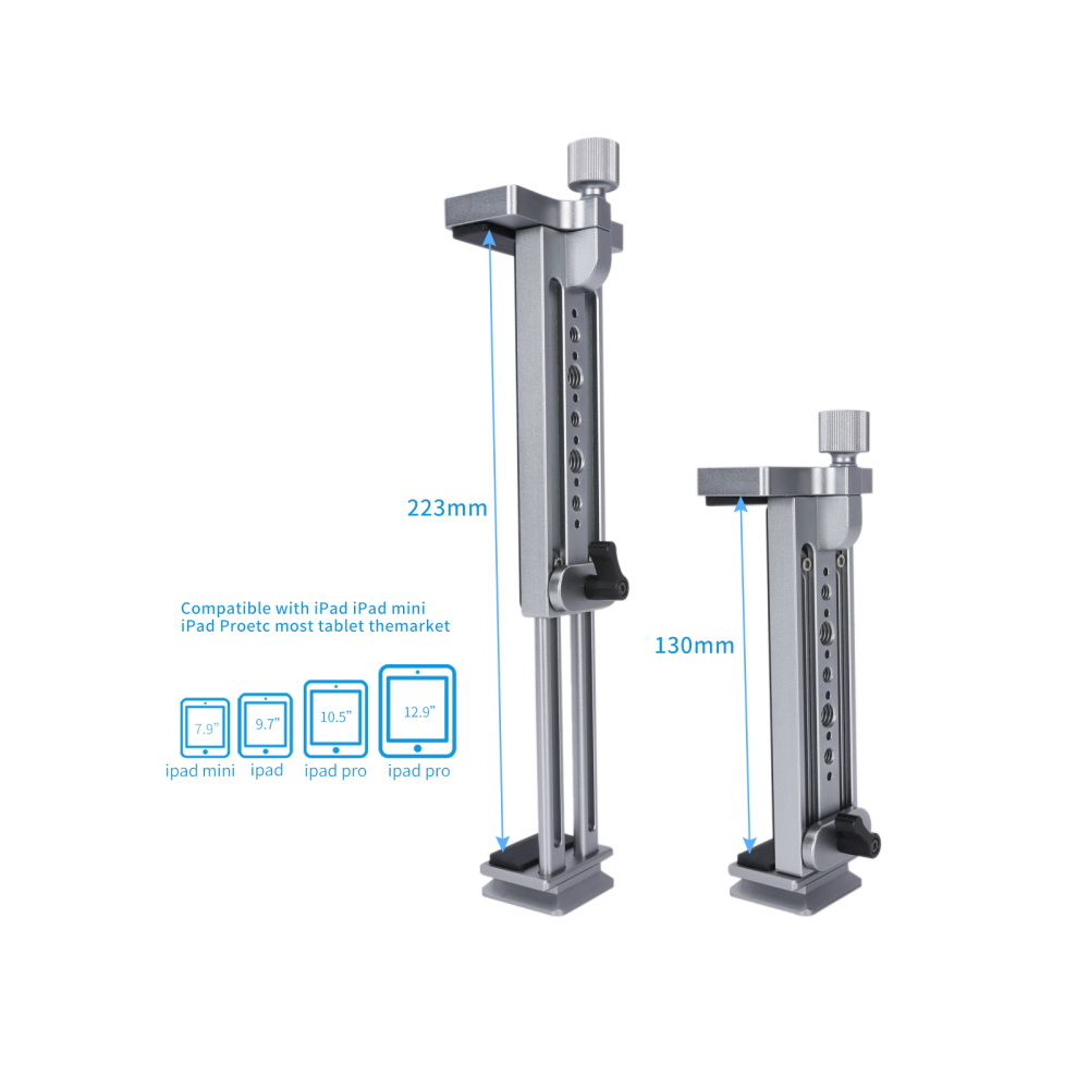 Niceyrig Ipad Holder Metal Clamp Arca Swiss Tripod Mount Adjustable for IPad Mini 7.9Inch/IPad 9.7Inch/IPad 10.5Inch/IPad Pro 12.9Inch/mate pad/MediaPad pro M6/MediaPad M5/Mediapad T5 (130mm ≤open width≤223mm)
