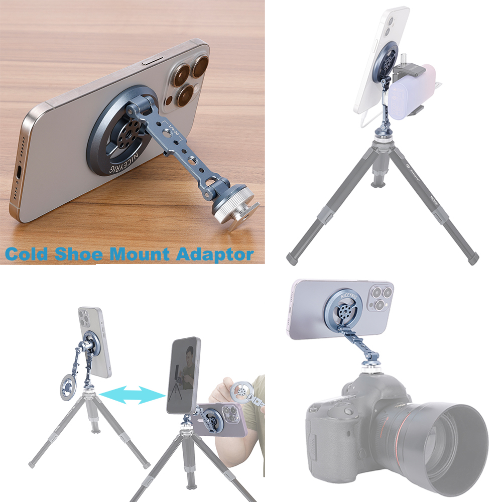 Niceyrig Magnetic Phone Mount Holder Mental Bracket with 1/4 Screw/Clod Shoe Mount/Nato Clamp for Magsafe Adaptor for Tripod Mount,Selfie Stick,Monopod,Camera Monitoring,Stabilizers,Car Suction Cup Mount and Compatible with iPhone 16/15/14/13/12 Series
