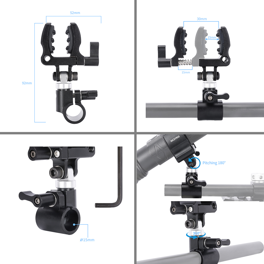 Niceyrig Shotgun Microphone Holder Clamp with 15MM Single Rod Clamp/Rail Block (18 - 35 mm)