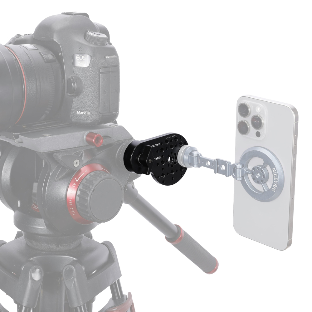 Niceyrig Video Tripod Mount Side Plate Rosette Mount (36T, M6 Thread) with Cold Shoe Mount and 1/4&3/8 Arri Locating Holes