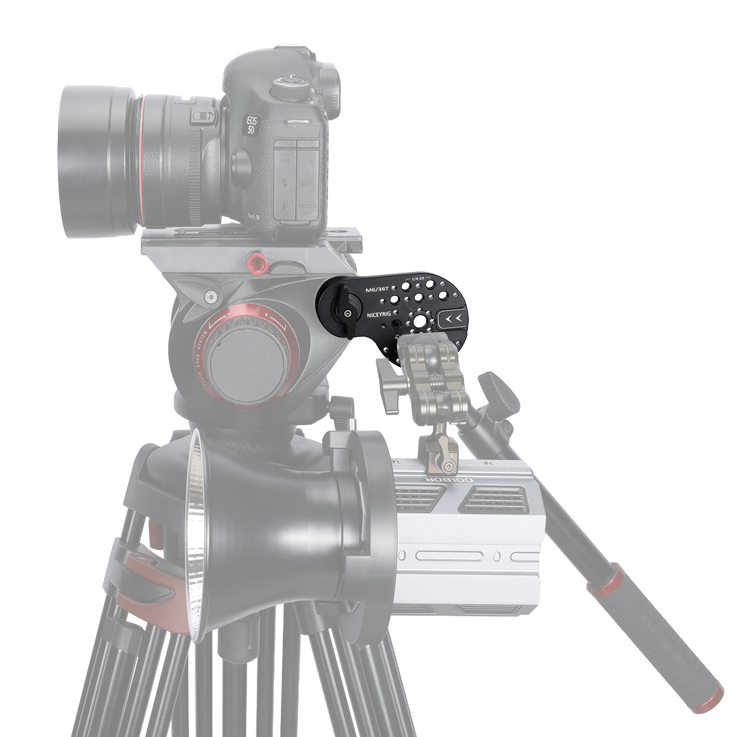 Niceyrig Video Tripod Mount Side Plate Rosette Mount (36T, M6 Thread) with Cold Shoe Mount and 1/4&3/8 Arri Locating Holes