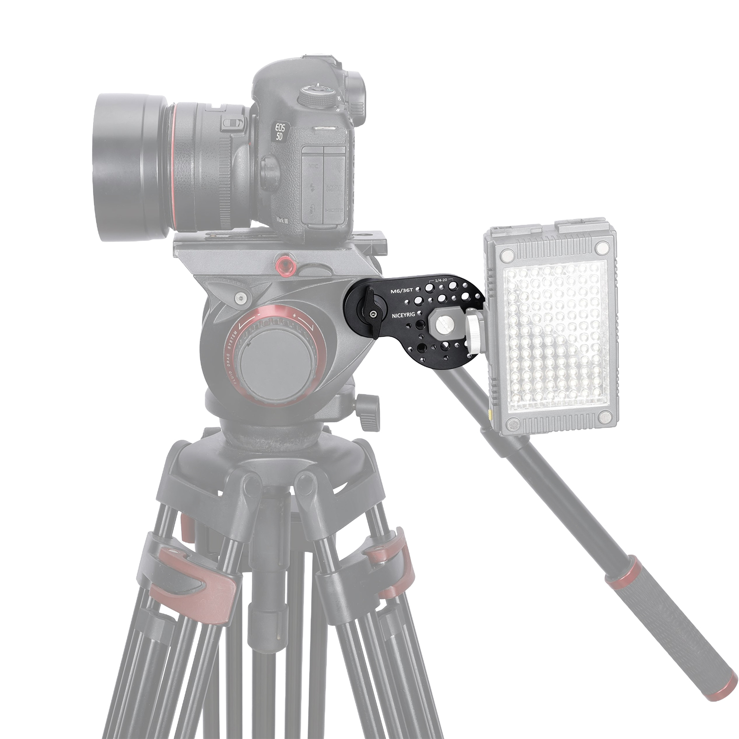 Niceyrig Video Tripod Mount Side Plate Rosette Mount (36T, M6 Thread) with Cold Shoe Mount and 1/4&3/8 Arri Locating Holes