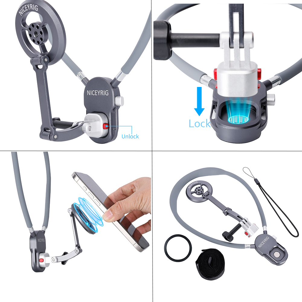 Niceyrig Magnetic Phone Neck Mount - Secure Hands-Free POV Holder with Adjustable Damping & Anti-Shake Strap for Vlogging, Live Streaming & Content Creation