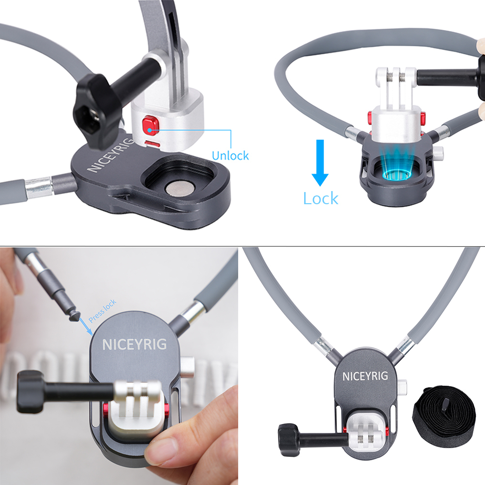 Niceyrig Metal Neck Mount for Action Camera,Magnetic Quick Release Hands Free Holder with Anti-Shake Strap for GoPro Cycling Travel Vlog POV Shots