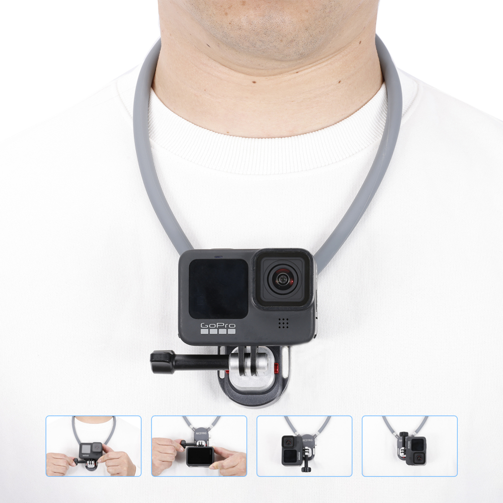 Niceyrig Metal Neck Mount for Action Camera,Magnetic Quick Release Hands Free Holder with Anti-Shake Strap for GoPro Cycling Travel Vlog POV Shots