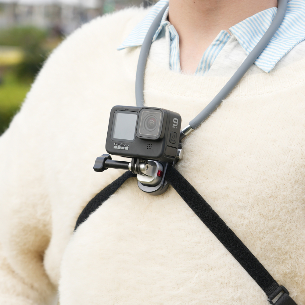 Niceyrig Metal Neck Mount for Action Camera,Magnetic Quick Release Hands Free Holder with Anti-Shake Strap for GoPro Cycling Travel Vlog POV Shots