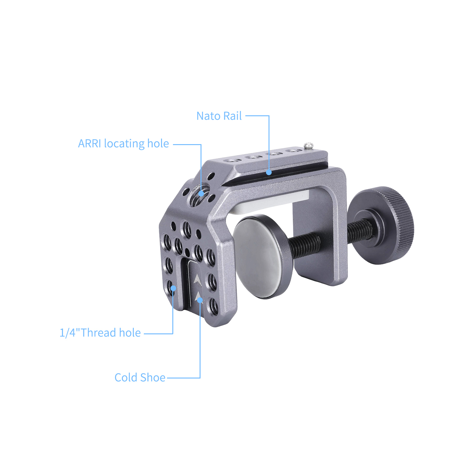 Niceyrig C-Clamp Metal Desktop Mount for Camera/Smartphone Holder Adjustable Desk Clamp Comes with Cold Shoe Mount,1/4&3/8 Arri Locating Holes and Nato Rail
