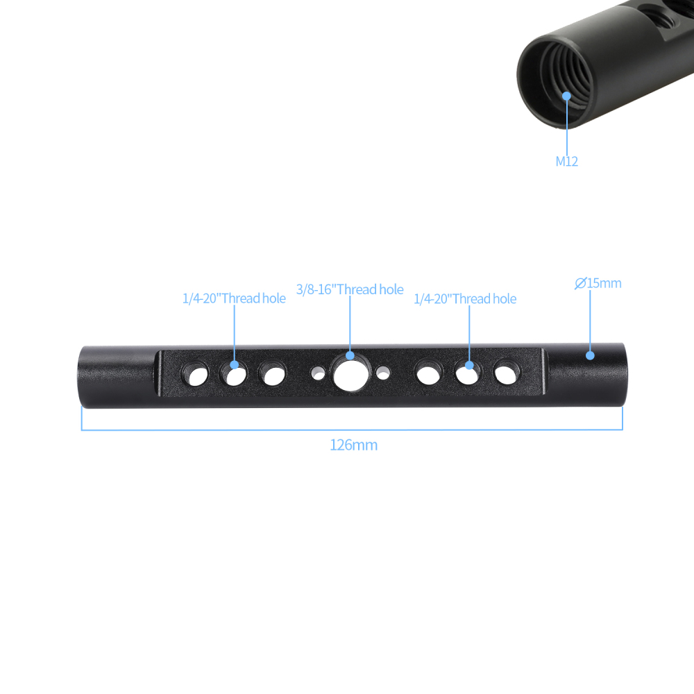Niceyrig 126/158/197mm Cheese Rod (M12/15mm) with 1/4-Inch and 3/8-Inch Thread Holes