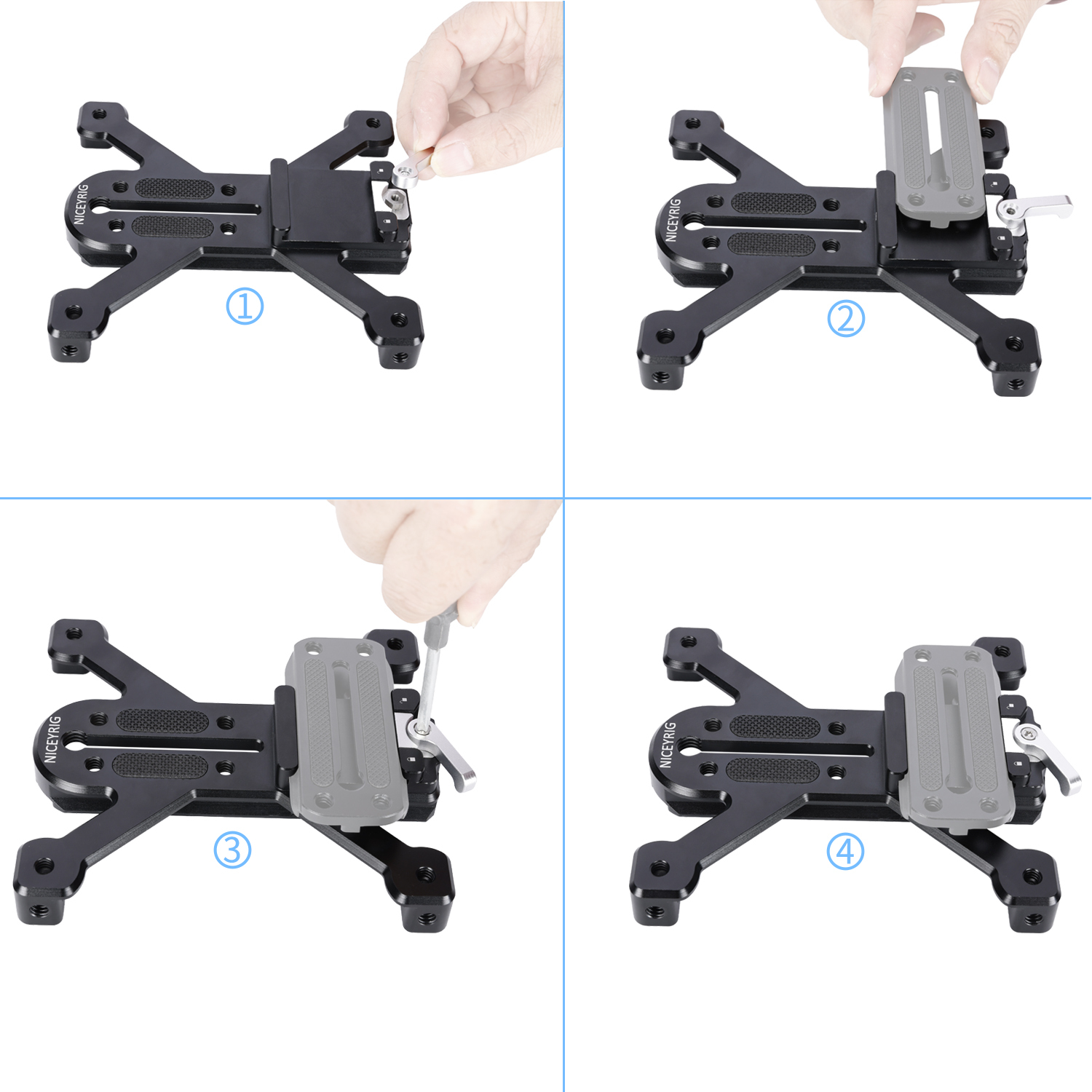 Niceyrig Arca - Type Quadruped Baseplate Support With QR Arca Dovetail Clamp All-in-One Mounting Solution for Tripod Mount
