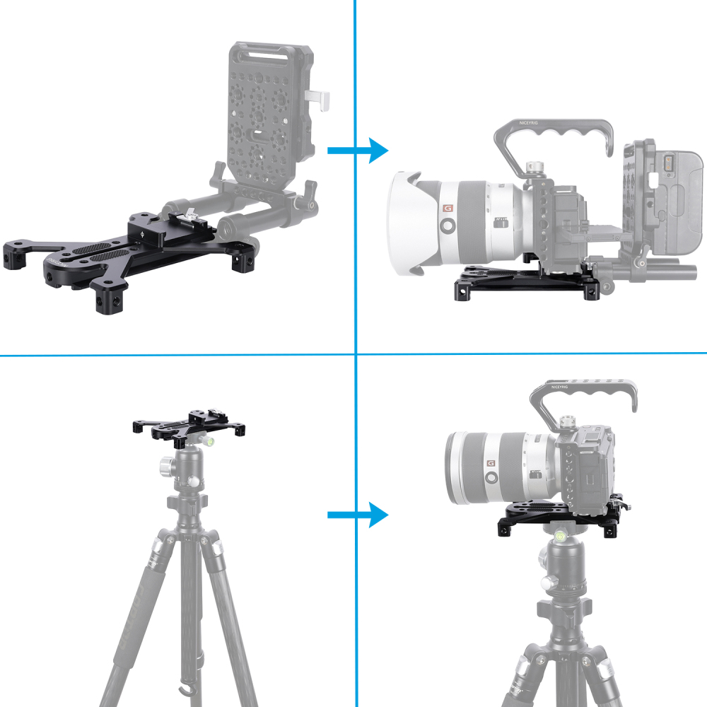 Niceyrig Arca - Type Quadruped Baseplate Support With QR Arca Dovetail Clamp All-in-One Mounting Solution for Tripod Mount