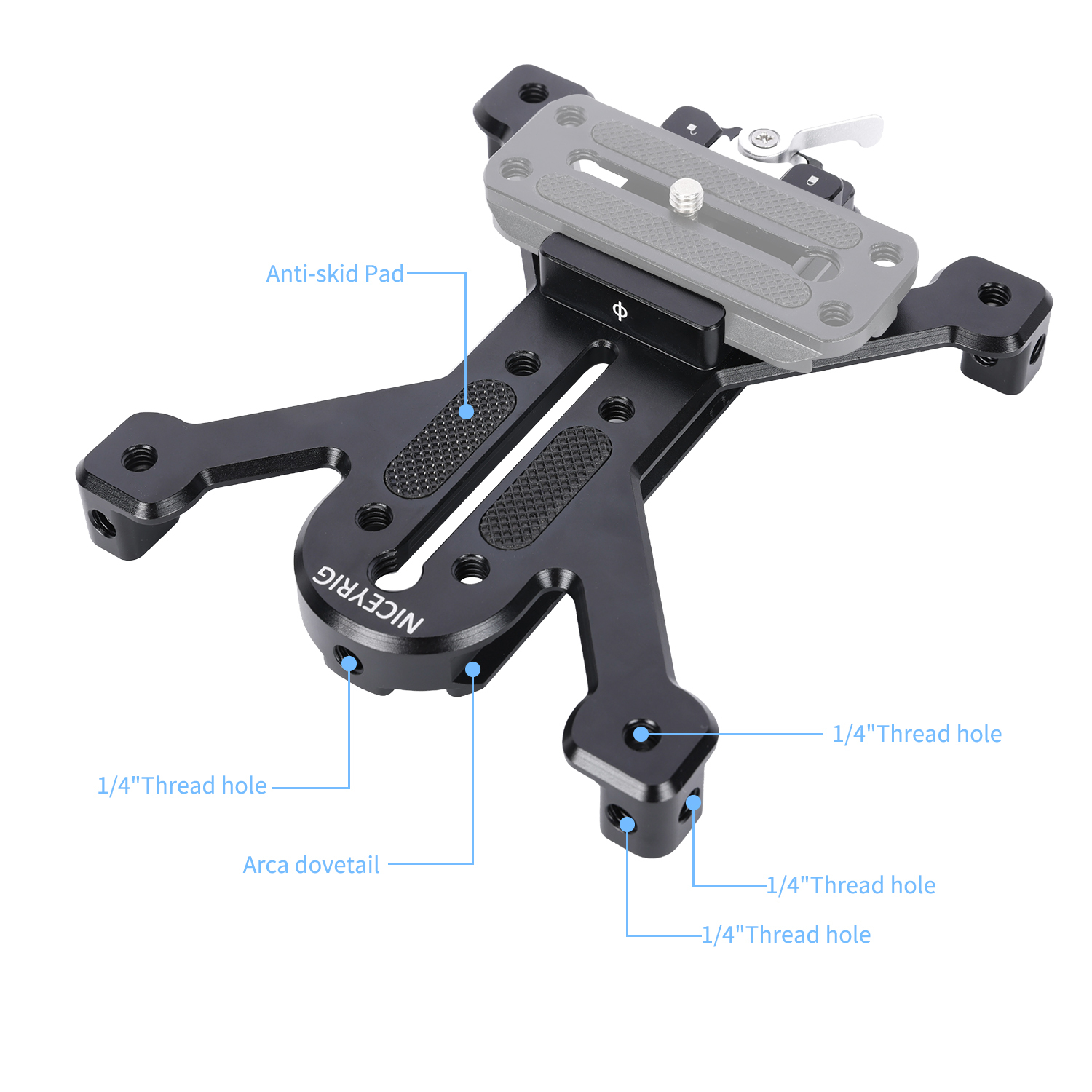 Niceyrig Arca - Type Quadruped Baseplate Support With QR Arca Dovetail Clamp All-in-One Mounting Solution for Tripod Mount