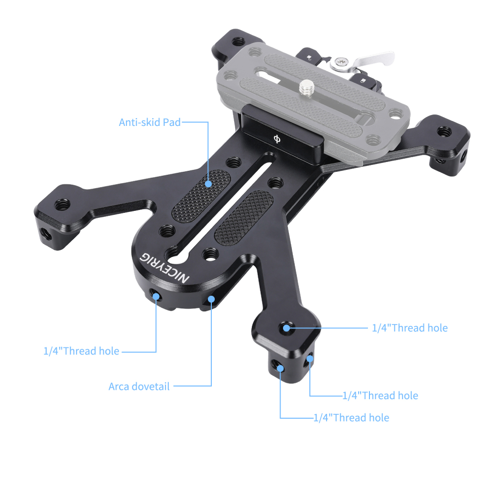 Niceyrig Arca - Type Quadruped Baseplate Support With QR Arca Dovetail Clamp All-in-One Mounting Solution for Tripod Mount