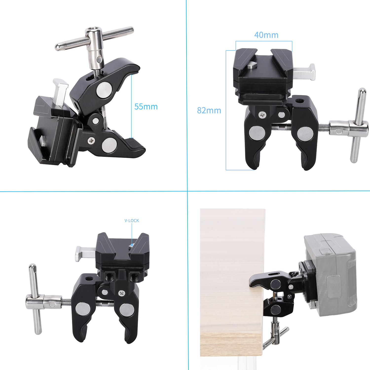 Niceyrig Super Clamp with V-Lock Mount Quick Release Adaptor for DSLR Camera Battery - Max Clamp Opening 55mm