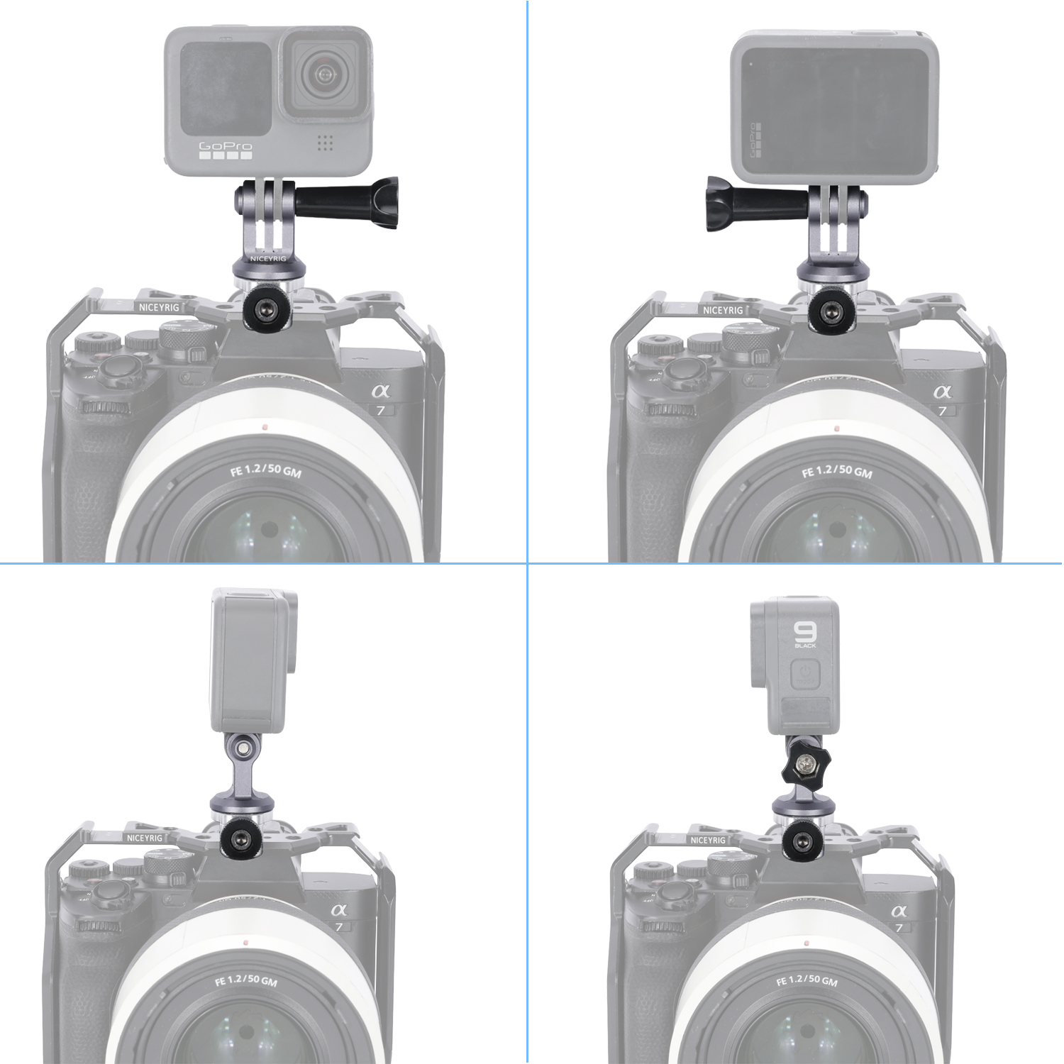 Niceyrig Action Camera Adaptor Mount with Nato Clamp for GoPro Hero Series DJI Osmo Action Insta 360 Ace Pro X3 X4 Yi 4K AKASO Most of Action Cameras