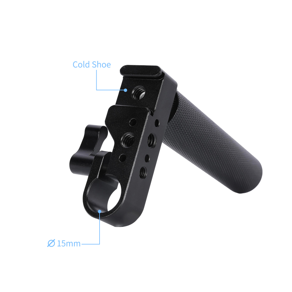 Niceyrig Metal Side Handle with Cold Shoe Mount Aluminum Alloy Rod Clamp Handle for Camera Cage Grip with Anti-Slip Design for DSLR, Mirrorless, Monitor Rig