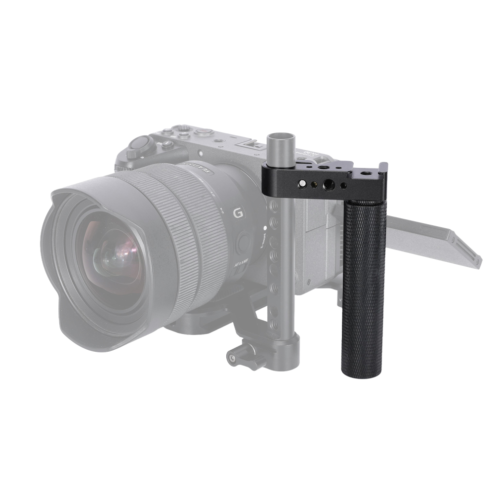 Niceyrig Metal Side Handle with Cold Shoe Mount Aluminum Alloy Rod Clamp Handle for Camera Cage Grip with Anti-Slip Design for DSLR, Mirrorless, Monitor Rig
