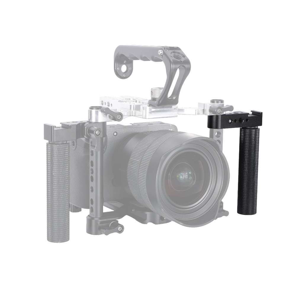 Niceyrig Metal Side Handle with Cold Shoe Mount Aluminum Alloy Rod Clamp Handle for Camera Cage Grip with Anti-Slip Design for DSLR, Mirrorless, Monitor Rig