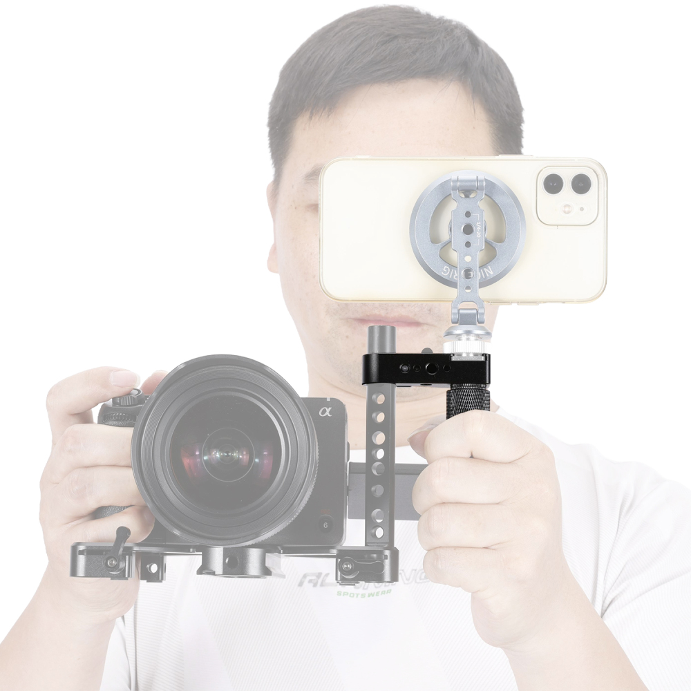 Niceyrig Metal Side Handle with Cold Shoe Mount Aluminum Alloy Rod Clamp Handle for Camera Cage Grip with Anti-Slip Design for DSLR, Mirrorless, Monitor Rig