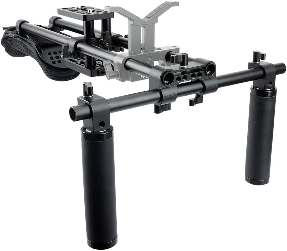 NICEYRIG 15mm Shoulder Pad Rig Support System with Riser Base Plate Mount, 15mm Rod and Rod Rail Handle Kit Universal for DSLR Camera, Mirrorless Camera - 173