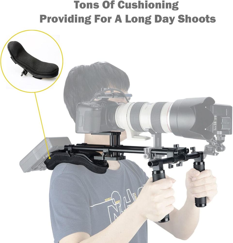 NICEYRIG 15mm Shoulder Pad Rig Support System with Riser Base Plate Mount, 15mm Rod and Rod Rail Handle Kit Universal for DSLR Camera, Mirrorless Camera - 173