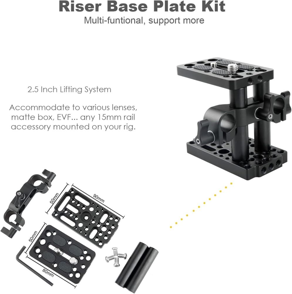 NICEYRIG 15mm Shoulder Pad Rig Support System with Riser Base Plate Mount, 15mm Rod and Rod Rail Handle Kit Universal for DSLR Camera, Mirrorless Camera - 173
