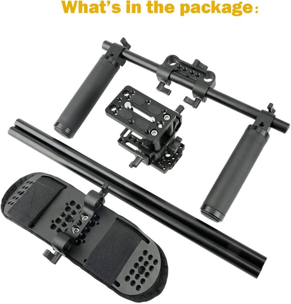 NICEYRIG 15mm Shoulder Pad Rig Support System with Riser Base Plate Mount, 15mm Rod and Rod Rail Handle Kit Universal for DSLR Camera, Mirrorless Camera - 173