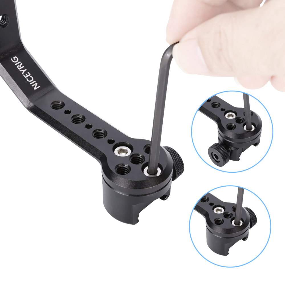 Niceyrig L-shaped Monitor Mounting Bracket with NATO Rail & Cold Shoe Adapter 360° Rotating Damping Knob,1/4" Thread for Microphone, LED Light, Wireless Transmitter Extension