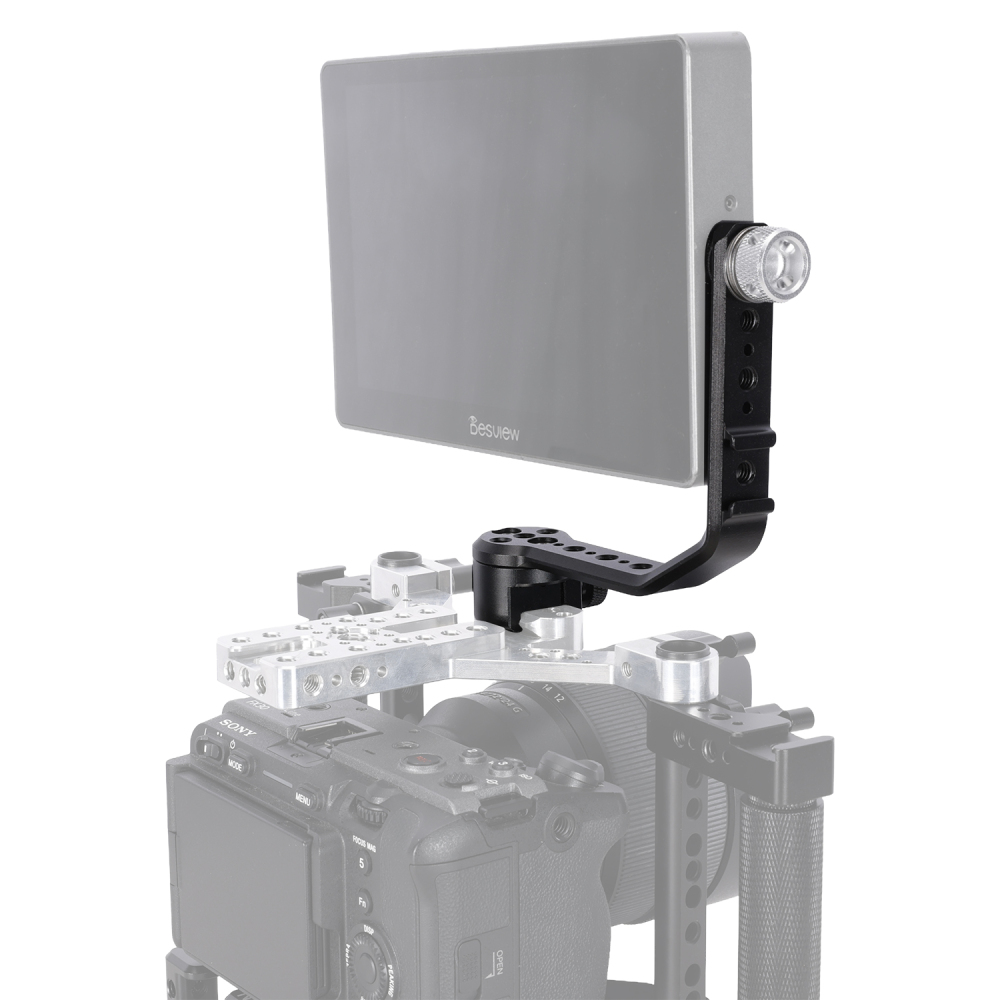 Niceyrig L-shaped Monitor Mounting Bracket with NATO Rail & Cold Shoe Adapter 360° Rotating Damping Knob,1/4" Thread for Microphone, LED Light, Wireless Transmitter Extension