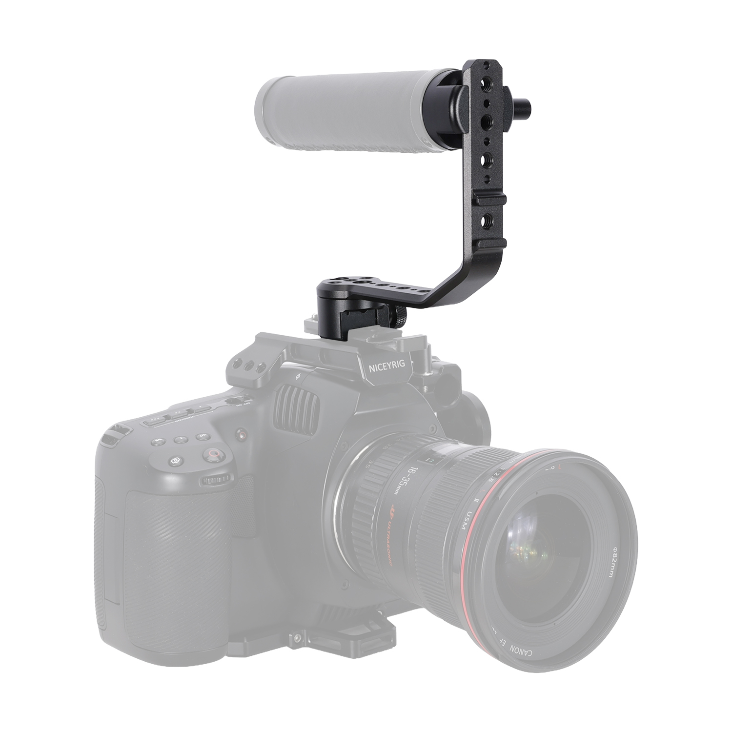 Niceyrig L-shaped Monitor Mounting Bracket with NATO Rail & Cold Shoe Adapter 360° Rotating Damping Knob,1/4" Thread for Microphone, LED Light, Wireless Transmitter Extension