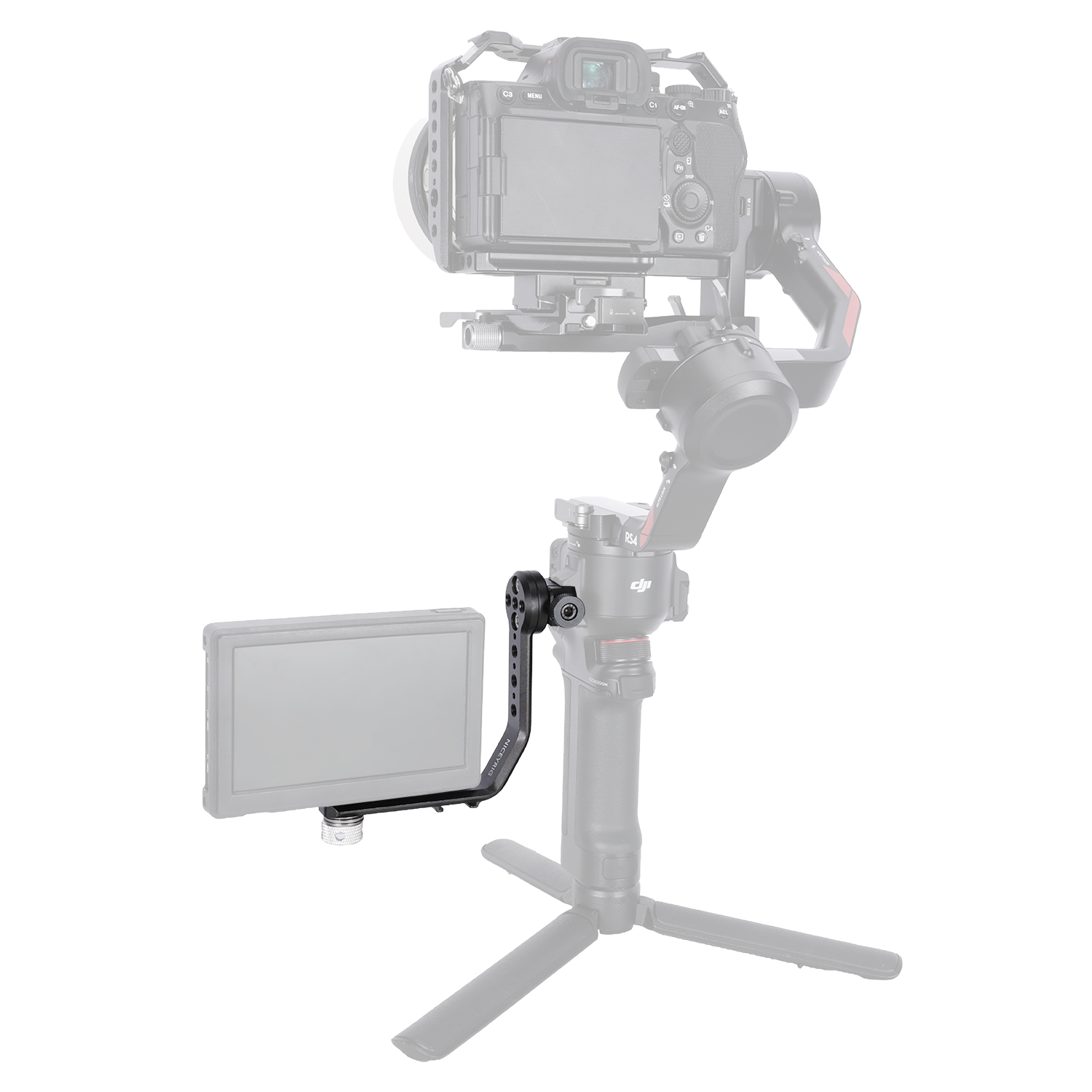 Niceyrig L-shaped Monitor Mounting Bracket with NATO Rail & Cold Shoe Adapter 360° Rotating Damping Knob,1/4" Thread for Microphone, LED Light, Wireless Transmitter Extension